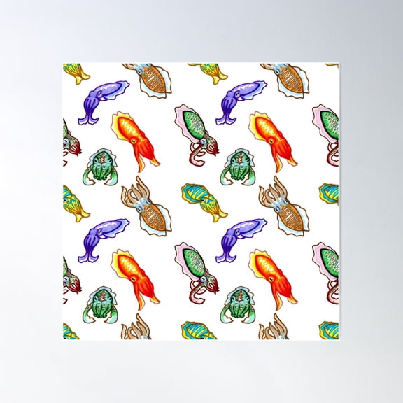 Cuttlefish Swarm Poster Wall Art, Modern Wall Decor For Living Room Bedroom, 30x30 UNFRAMED