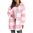 thumbnail image 1 of Cutuoiiu Cardigans for Women Plaid Hooded Jacket Loose Cardigan Coat Gifts, 1 of 5