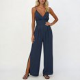 thumbnail image 1 of Cutuoiiu Casual Women Solid V Neck Spaghetti Strap Jumpsuit with Side Slit Wide Leg Long Pants for Daily Wear Gifts, 1 of 6