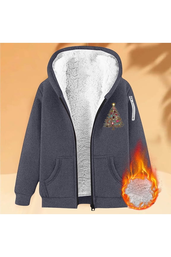 Christmas Tops for Women Zip Up Hoodie Fleece Lined Jackets Long Sleeve Christmas Prints Pockets Tops Gifts for Women