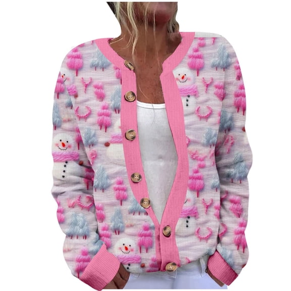Cutuoiiu Christmas Women's Cardigan Long Sleeve Cute Printed Casual Jacket Gifts