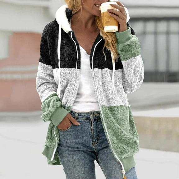 Cutuoiiu Fuzzy Jackets with Hoodie for Women Zipper Long Sleeve Jackets Gifts