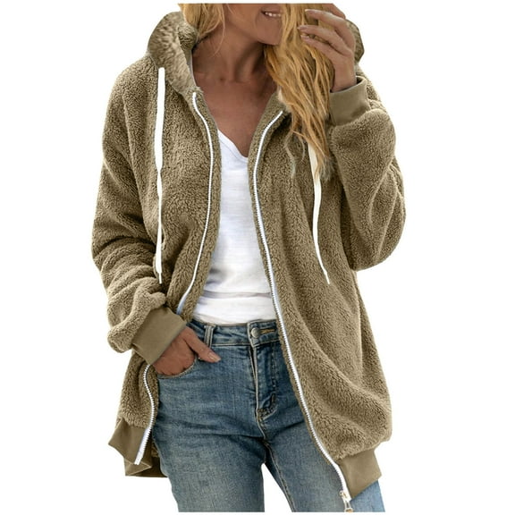 Cutuoiiu Fuzzy Jackets with Hoodie for Women Zipper Long Sleeve Jackets Gifts