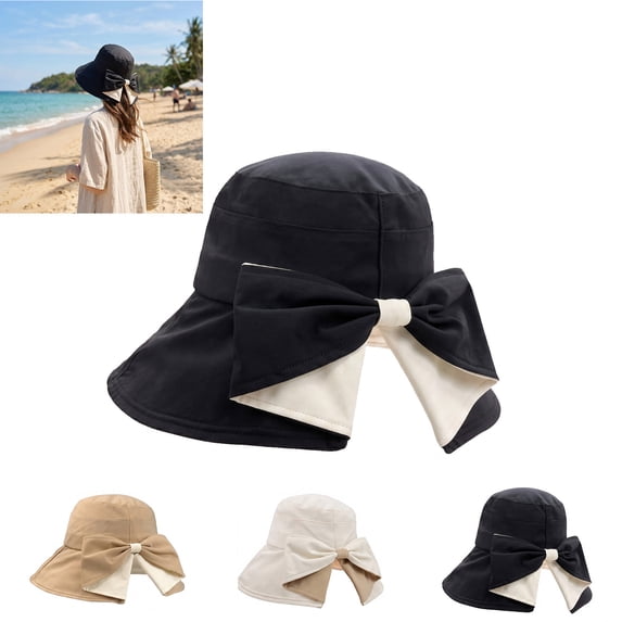 Cutuoiiu Hat for Women Bowknot Wide Brim Sun Bucket Hat Foldable Breathable Polyester Sun Protection Hat Outdoor Travel Beach Fisherman Hat