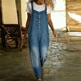 thumbnail image 1 of Cutuoiiu Jumpsuit for Women Solid Color Faux Denim Print Loose Wide Leg Full Length Casual Overalls with Side Pockets Relaxed Fit Plus Size Beach Jumpsuit for Everyday Casual Activities, 1 of 6