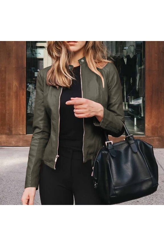 Leather Jackets for Women Long Sleeve Open Front Short Zipper Cardigan Gifts