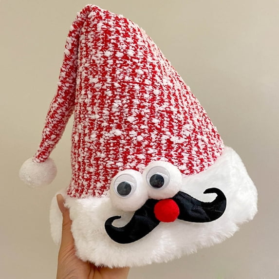 Cutuoiiu Multi Style Plush Christmas Hat for Adults, Soft Cotton Holiday Headwear with White Fluffy Trim and Top Pom Pom for Family Party, Christmas Celebration Santa Gift