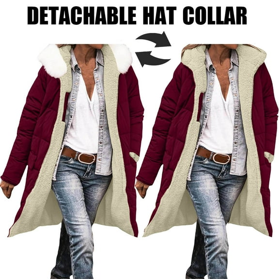 Cutuoiiu Parka Coats for Women Casual Stand Collar Fleece Lined Hooded Coat with Pockets Gifts