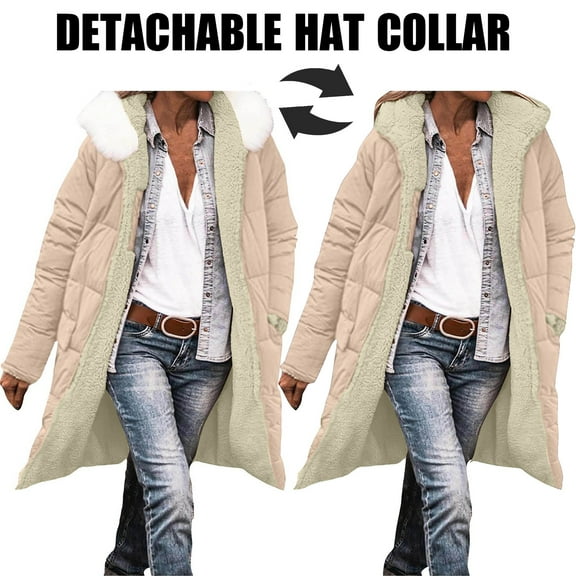Cutuoiiu Parka Coats for Women Casual Stand Collar Fleece Lined Hooded Coat with Pockets Gifts