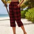 thumbnail image 1 of Cutuoiiu Plaid Capri Pants for Women Drawstring Elastic Waist Casual Cropped Pants with Pockets, 1 of 7