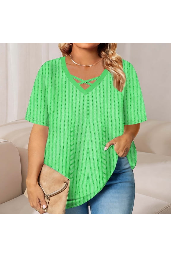 Plus Size Shirts for Women Summer Short Sleeve V-Neck Casual Loose Tops Gifts