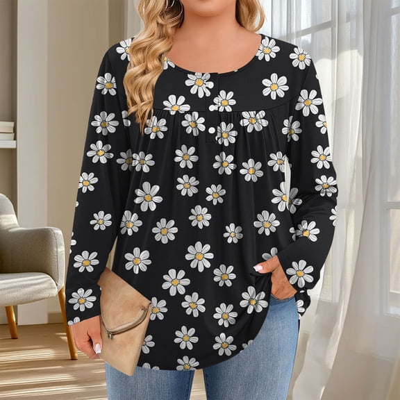 Cutuoiiu Plus Size Tops for Women Daily Printed Crewneck Long Sleeve Shirts Gifts