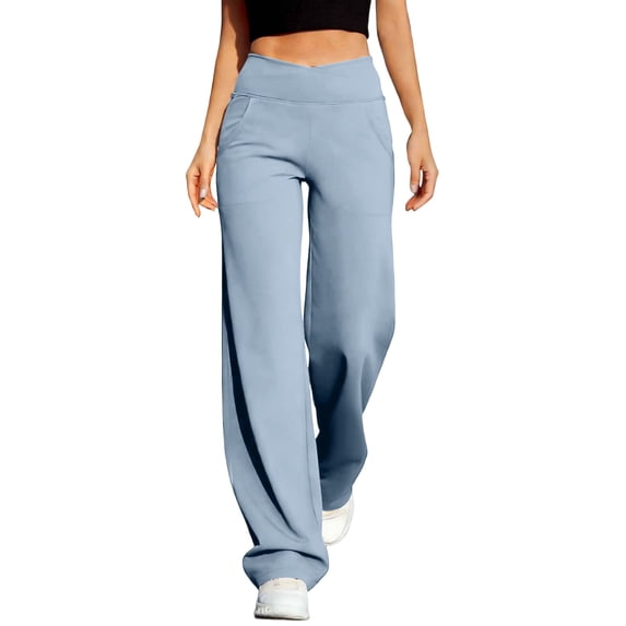 Cutuoiiu Plus Size Womens Athletic Pants Solid Color Elastic Crossover Waist with Pockets for Fitness and Work Gift