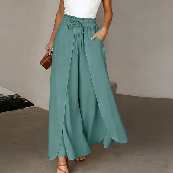 Cutuoiiu Plus Size Womens Loose Fit Casual Trousers with Side Slits and Pockets for Vacation and Daily Wear Gifts
