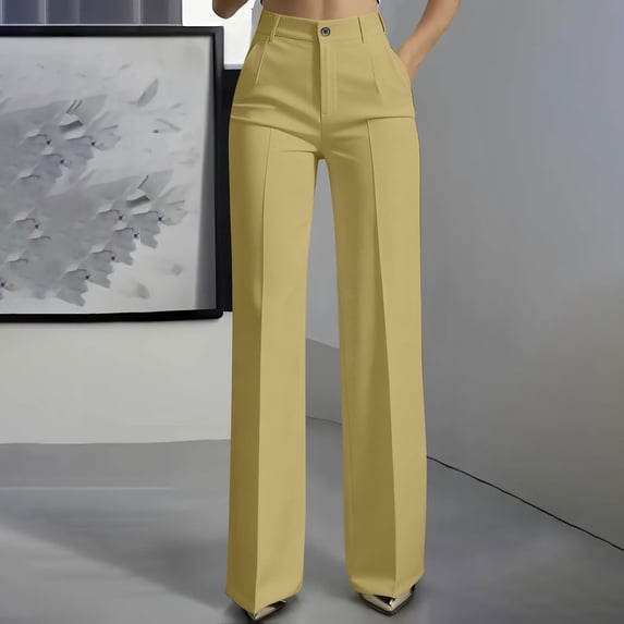 Cutuoiiu Plus Size Womens Solid Color High Waist Straight Leg Suit Trousers with Pockets Gifts