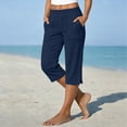 thumbnail image 1 of Cutuoiiu Plus Size Womens Summer Pants Solid Color Cotton Linen Casual Capri Pants Elastic Pull On Waist Straight Fit Side Split Button Trim Functional Side Pocket for Vacation, Daily Wear, 1 of 6