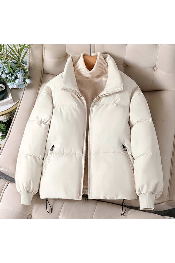 Puffer Coats for Women Solid Color Long Sleeved Hooded Style Collar Long Sleeved Puffer Jacket Gifts