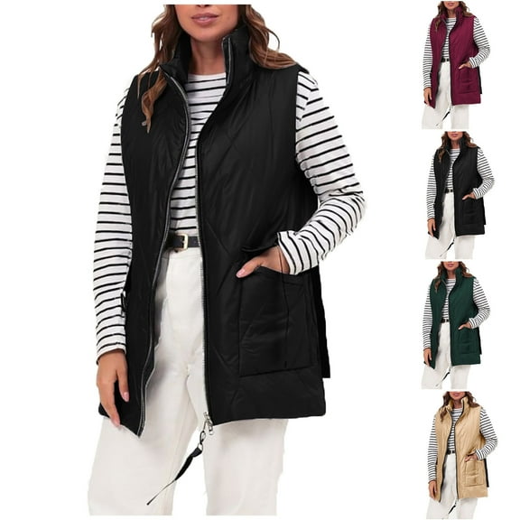 Cutuoiiu Puffer Coats for Women Stand Up Collar Warm Vest Zipper Pockets Coats Gifts