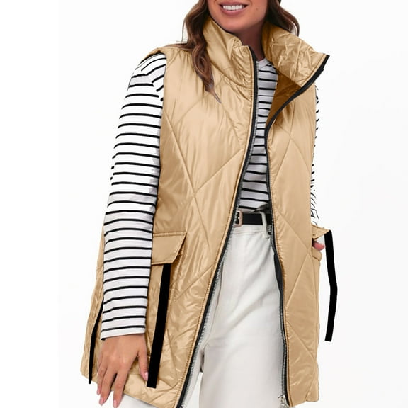 Cutuoiiu Puffer Coats for Women Stand Up Collar Warm Vest Zipper Pockets Coats Gifts