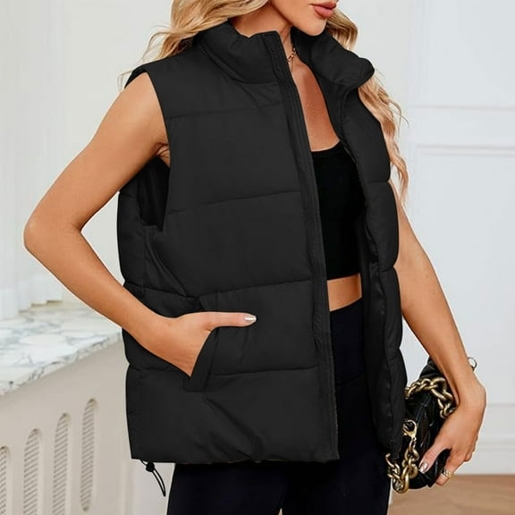 Cutuoiiu Puffer Coats for Women Stand Up Collar Warm Vest Zipper Pockets Coats Gifts