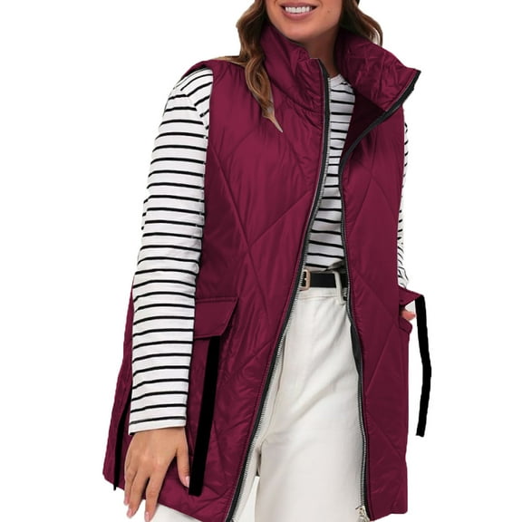 Cutuoiiu Puffer Coats for Women Stand Up Collar Warm Vest Zipper Pockets Coats Gifts