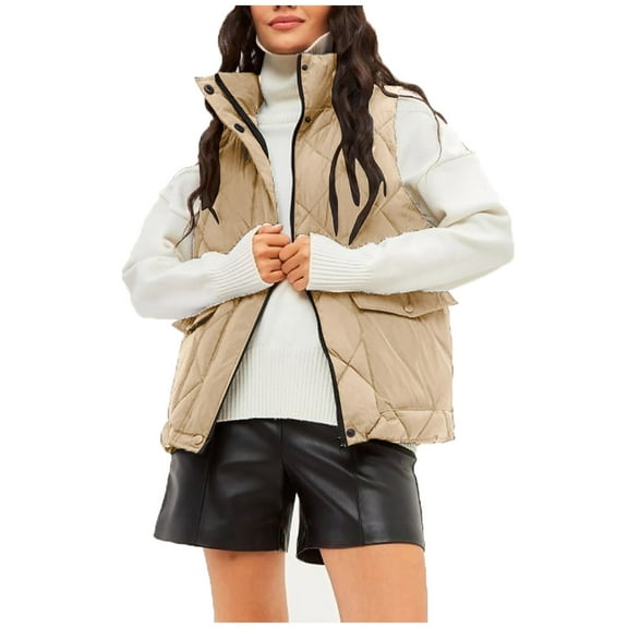 Cutuoiiu Puffer Coats for Women Stand Up Collar Warm Vest Zipper Pockets Coats Gifts