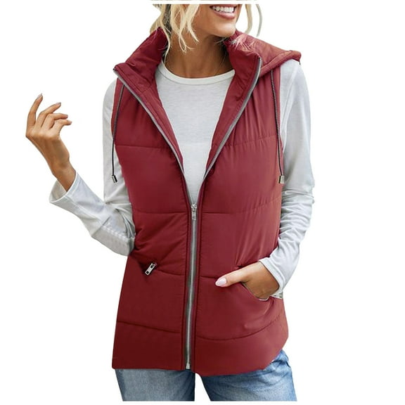 Cutuoiiu Puffer Vest for Women Zip Up Stand Collar Hooded Coat Gifts