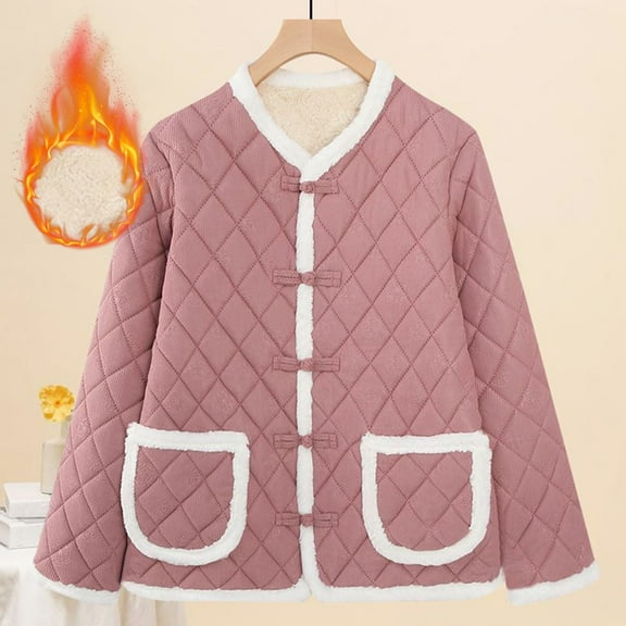 Cutuoiiu Quilted Jackets for Women Casual Loose Round Neck Long Sleeve Outwear Warm Jackets Gifts