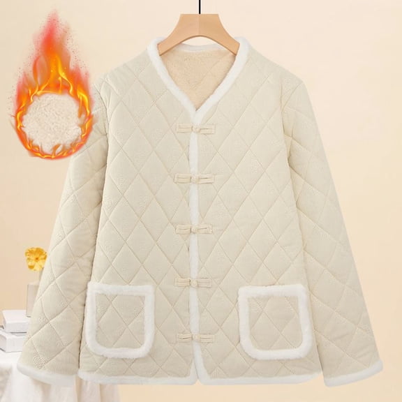 Cutuoiiu Quilted Jackets for Women Casual Loose Round Neck Long Sleeve Outwear Warm Jackets Gifts