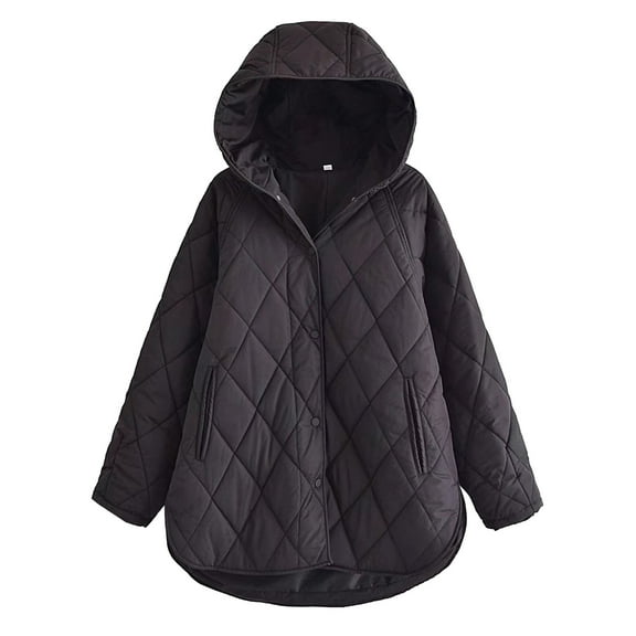 Cutuoiiu Quilted Jackets for Women Solid Color Diamond Plaid Cotton Jacket Long Sleeved Hooded Pocket Jacket Gifts
