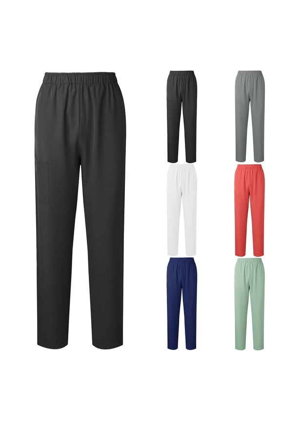 Scrub Pants for Women with Pockets Solid Color Elastic Waist Straight Leg Comfort Fit Work Pants, Easy Care, Sizes S–5XL