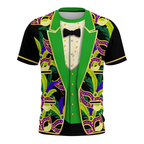 Cutuoiiu Unisex Carnival Printed Round-neck Short Sleeve Mardi Gras T-Shirts Gifts