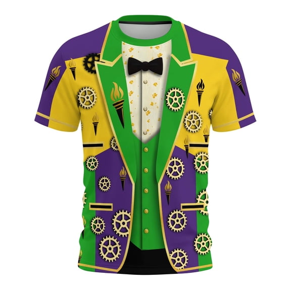 Cutuoiiu Unisex Carnival Printed Round-neck Short Sleeve Mardi Gras T-Shirts Gifts