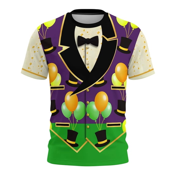 Cutuoiiu Unisex Carnival Printed Round-neck Short Sleeve Mardi Gras T-Shirts Gifts