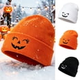 thumbnail image 1 of Cutuoiiu Unisex Fall Winter Knit Hat Halloween Pumpkin Face Embroidered Knit Beanie Soft Cuffed Winter Hat for Holiday Party Daily Wear, 1 of 6