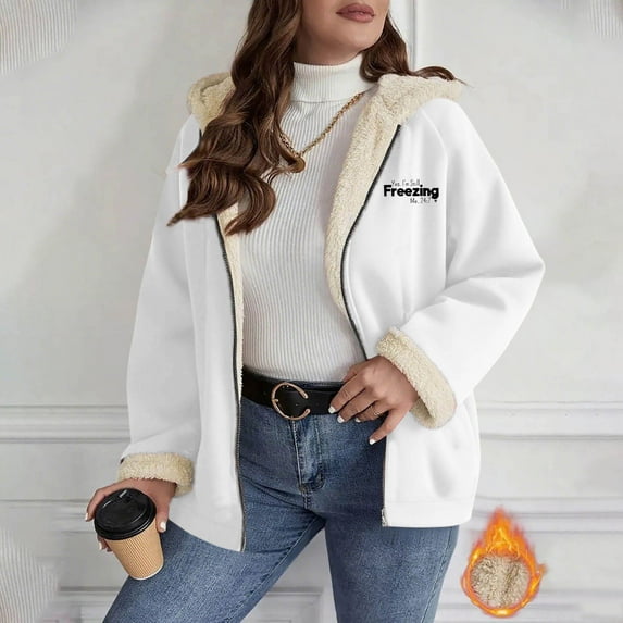 Cutuoiiu Winter Coats for Women Zip Up Hoodie Sherpa Lined Jackets Long Sleeve Pockets Tops Gifts for Women