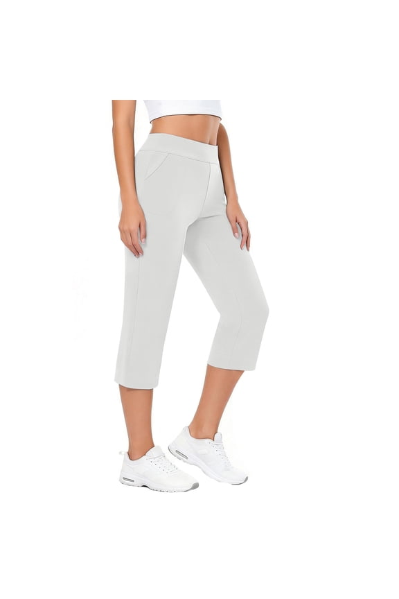 Women Solid Color High Waist Capri Pants with Pockets for Yoga and Daily Wear Gift