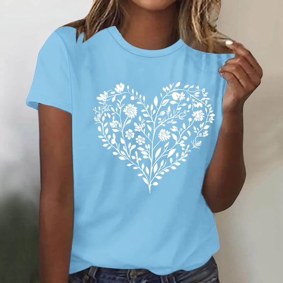 Cutuoiiu Women's Bow Heart Graphic Casual Short Sleeve Tops Gifts
