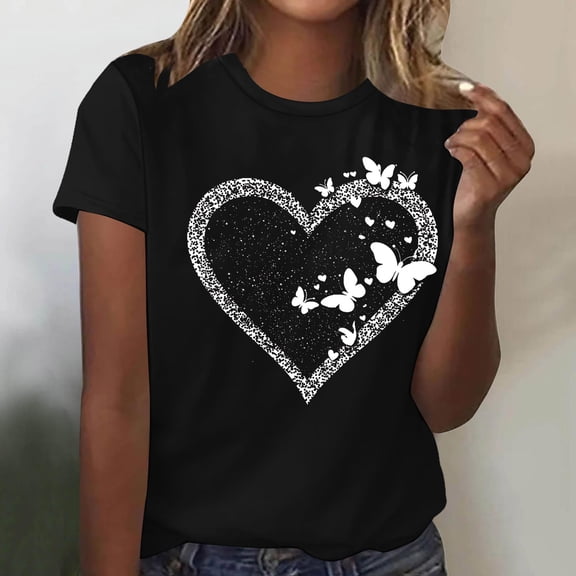 Cutuoiiu Women's Bow Heart Graphic Casual Short Sleeve Tops Gifts