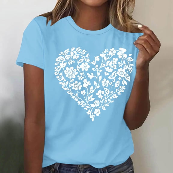 Cutuoiiu Women's Bow Heart Graphic Casual Short Sleeve Tops Gifts