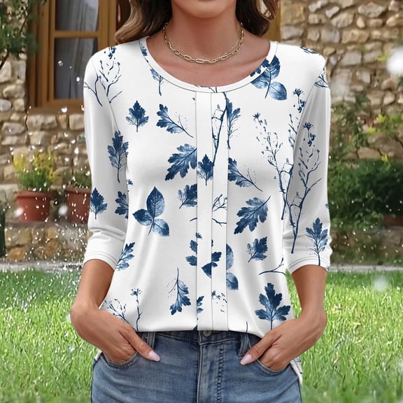 Cutuoiiu Women's Casual 3/4 Sleeve Crewneck Spring and Summer Cozy T-Shirts Gifts