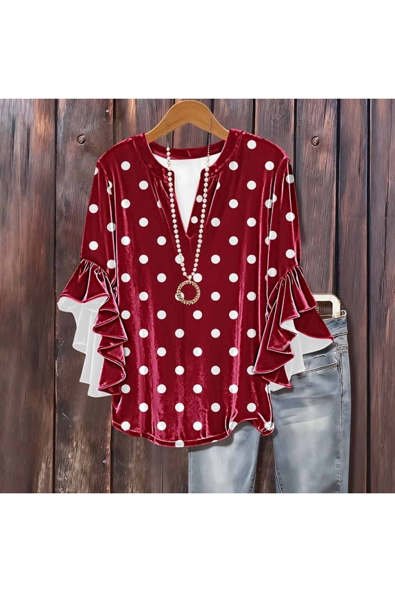 Women's Casual Button V Neck Shirts Vintage Flutter 3/4 Sleeve Oversized Tops Gifts