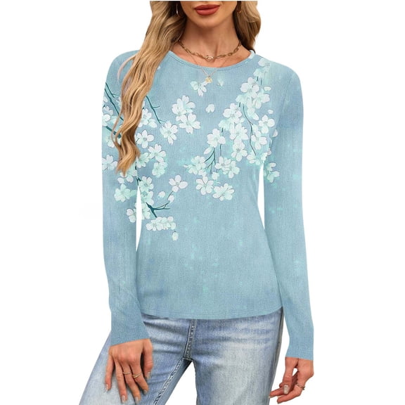 Cutuoiiu Women's Casual Crewneck Long Sleeve Floral Printed Stylish Prints Tunic Tops Gifts