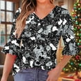 thumbnail image 1 of Cutuoiiu Women's Casual Fashion Graphic V-neck Tshirt Ruffle 3/4 Sleeve Summer Loose Tops Gifts, 1 of 7