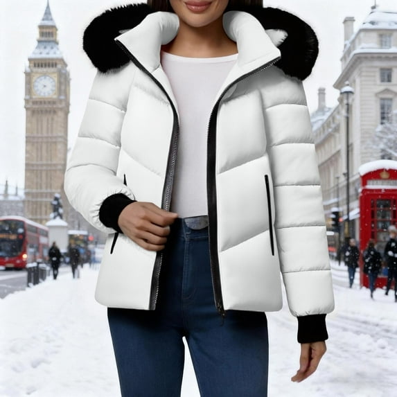 Cutuoiiu Women's Casual Fashion Solid Color Fall/Winter Zipper Long Sleeved Hooded Parka Coat Gifts