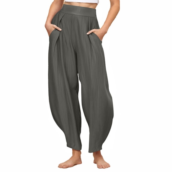 Cutuoiiu Women's Casual Loose Fit Harem Pants Solid Color High Waist with Side Pockets for Yoga Vacation Summer Wear Gifts