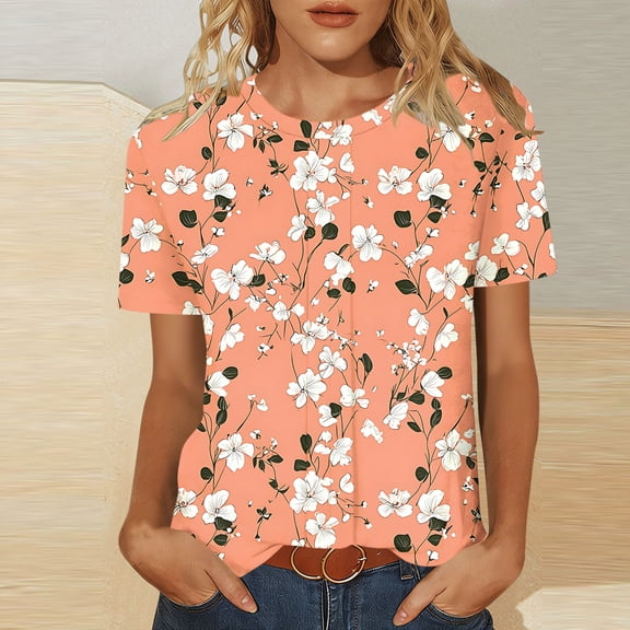 Cutuoiiu Women's Casual Loose-Fit Round Neck Short Sleeve Top - Solid Color Pleated Tunic for Spring Summer Gifts