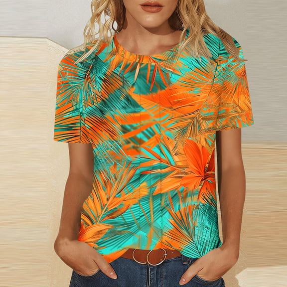 Cutuoiiu Women's Casual Loose-Fit Round Neck Short Sleeve Top - Solid Color Pleated Tunic for Spring Summer Gifts