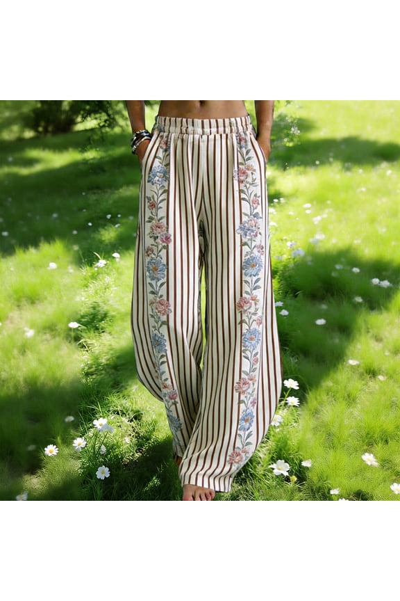 Women's Casual Printed Wide Leg Harem Pants with Pockets Elastic Waist Breathable Fabric for Summer & Daily Wear Gifts