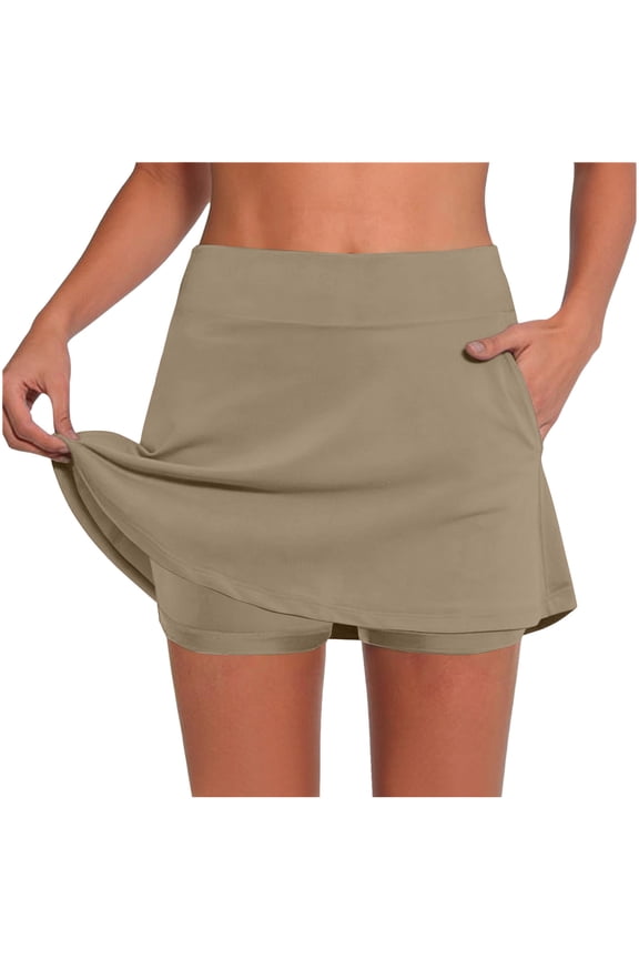 Women's Casual Skort Solid Color Mid-Waist Active Shorts with Built-in Shorts for Workout Running Athletic Daily Wear Gifts